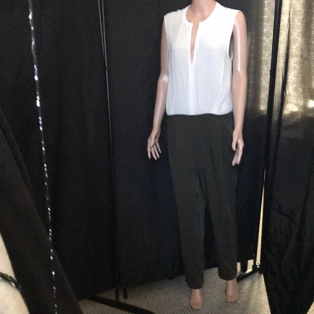 zara basic colorblock green and white Sleeveless Semi Sheer Top jumpsuit L